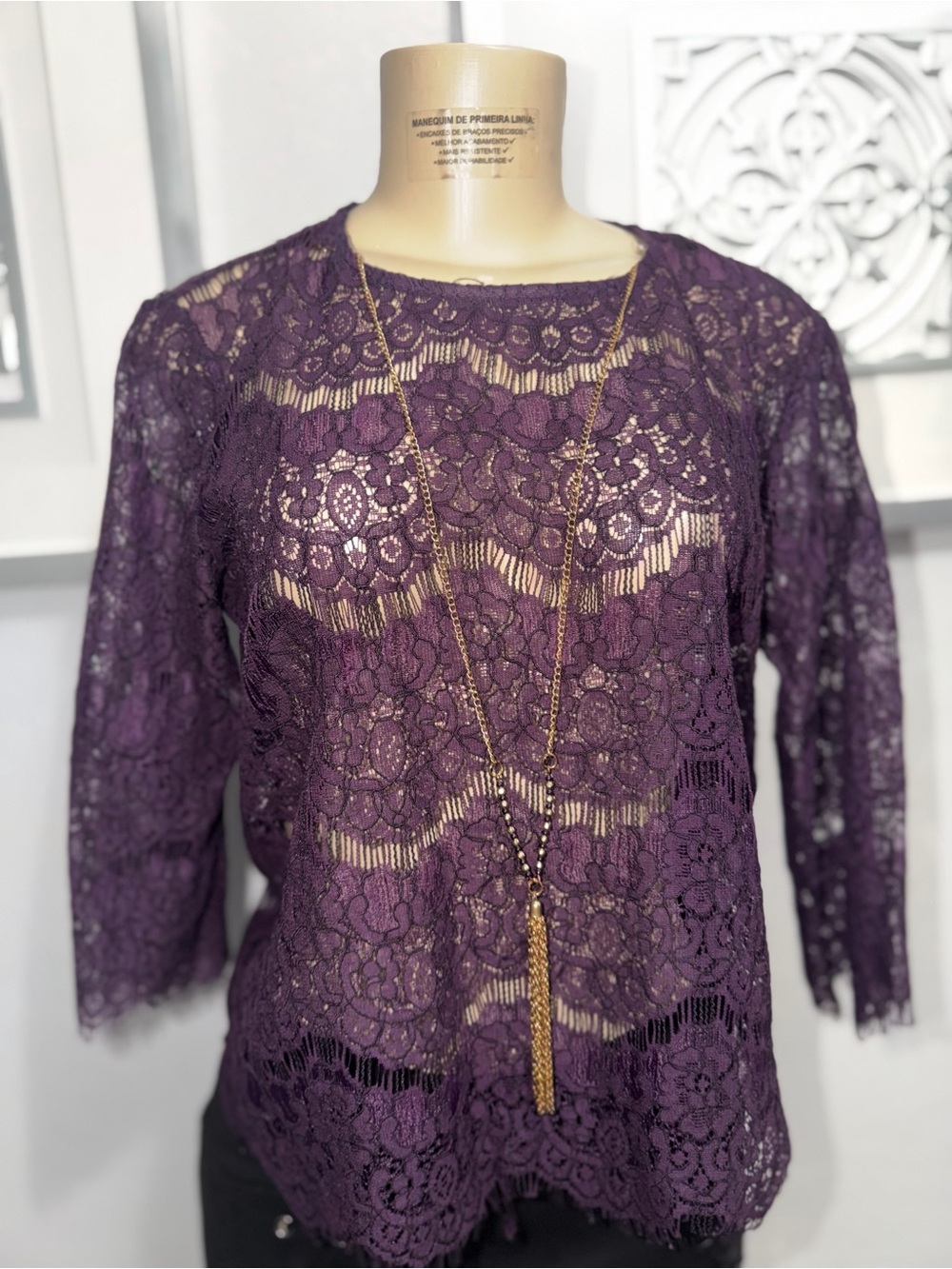 Deep Plum Lace Overlay Blouse